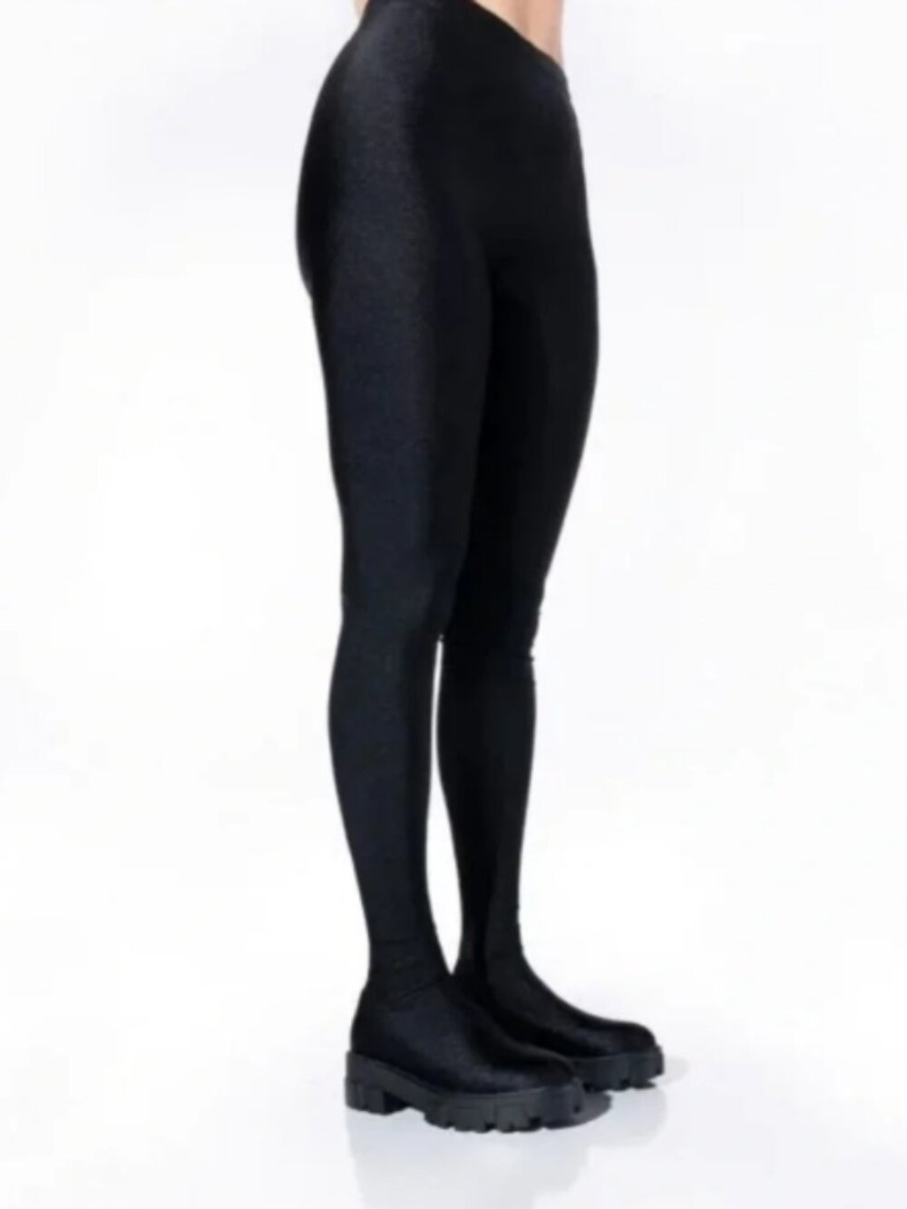 Azalea Wang Black Pant Chunky Boots Star Stretch Pant Platform Lug Boots, Size 8